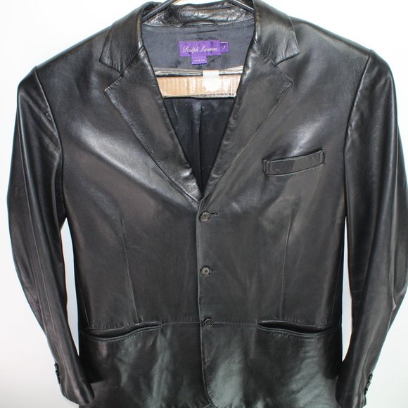 Ralph Lauren Purple Label Men L Black Lambskin Leather Suit Jacket Made in Italy - Picture 4 of 12